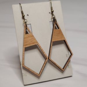 Geometric cherry wood veneer pierced earrings